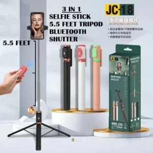 Monopod JC-18H Live Stream Phone Stand with Mirror LED Selfie Stick Phone Holder Bluetooth Remote Control 1.7m JC18H - Gadgets | BuyersFeast