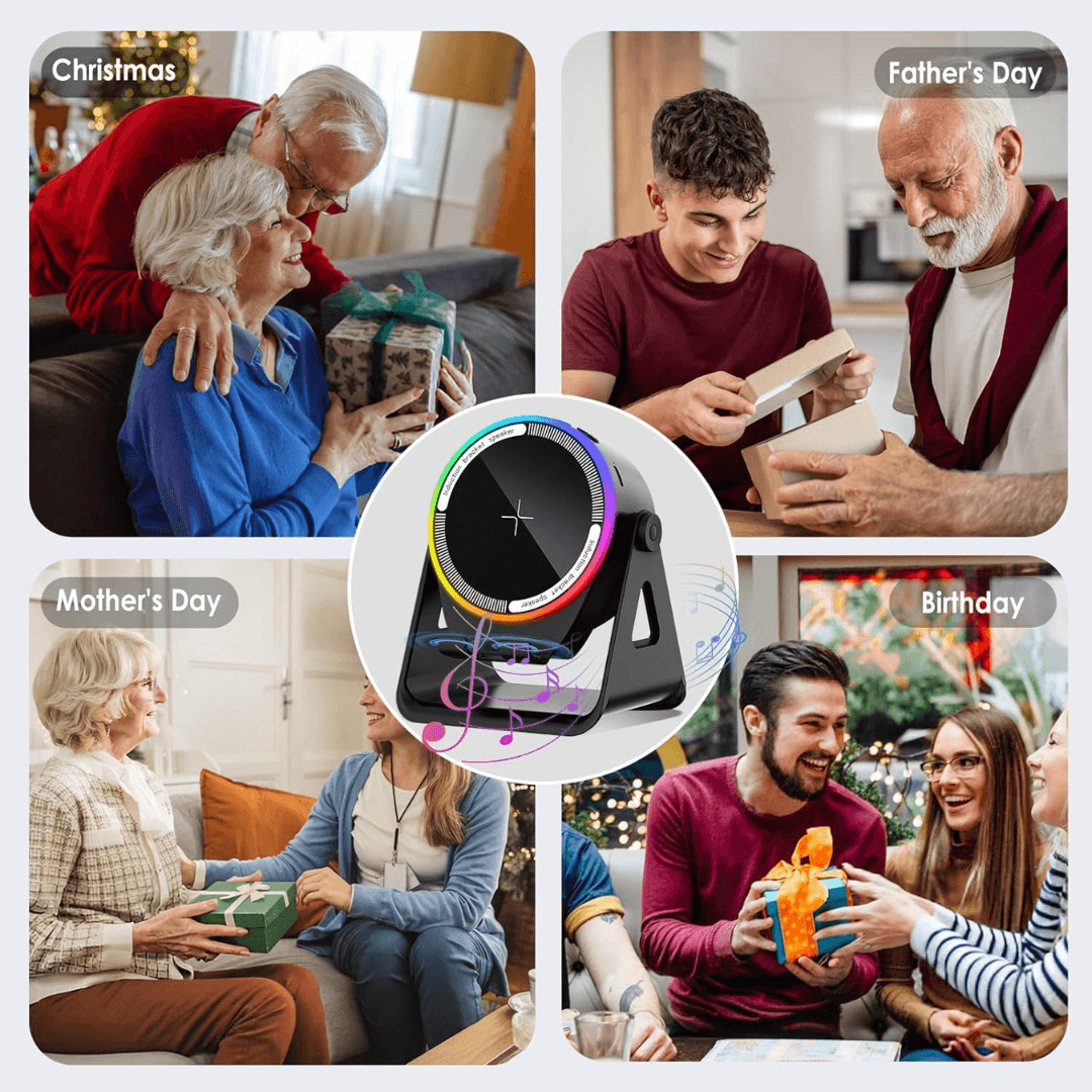 4-in-1 Wireless Induction Speaker with RGB Lights & Phone Stand | 360° Rotating Design - Gallery | BuyersFeast