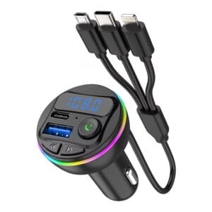 Wireless Car FM Transmitter BT V5.0 with Colorful LED Lights - Convenient MP3 Player with charge cable - Car Accessories | BuyersFeast